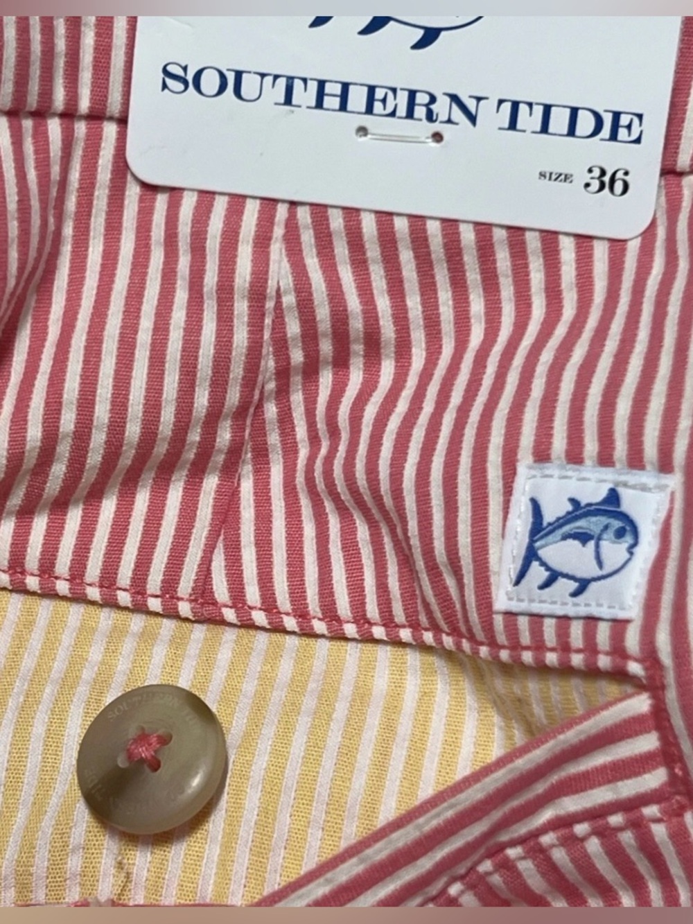 Southern Tide Seersucker Shorts 36 Coral Golf Beach Striped Skipjack Preppy